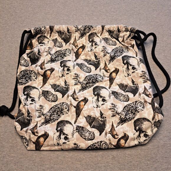Halloween Cinch Backpack RAVEN OWL BAT SKULL SACKPACK travel fall autumn bag - Picture 3 of 8